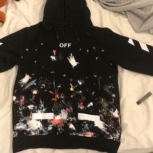 off white hoodie with paint splatter